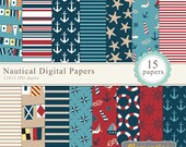 40% OFF SALE -Nautical scrapbook paper 12x12, nautical digital scrapbooking paper, royalty free- Instant Download