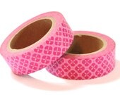 1 Roll of Bright Pink Flower Patterned Masking Tape / Japanese Washi Tape (.60 inches x 33 feet)