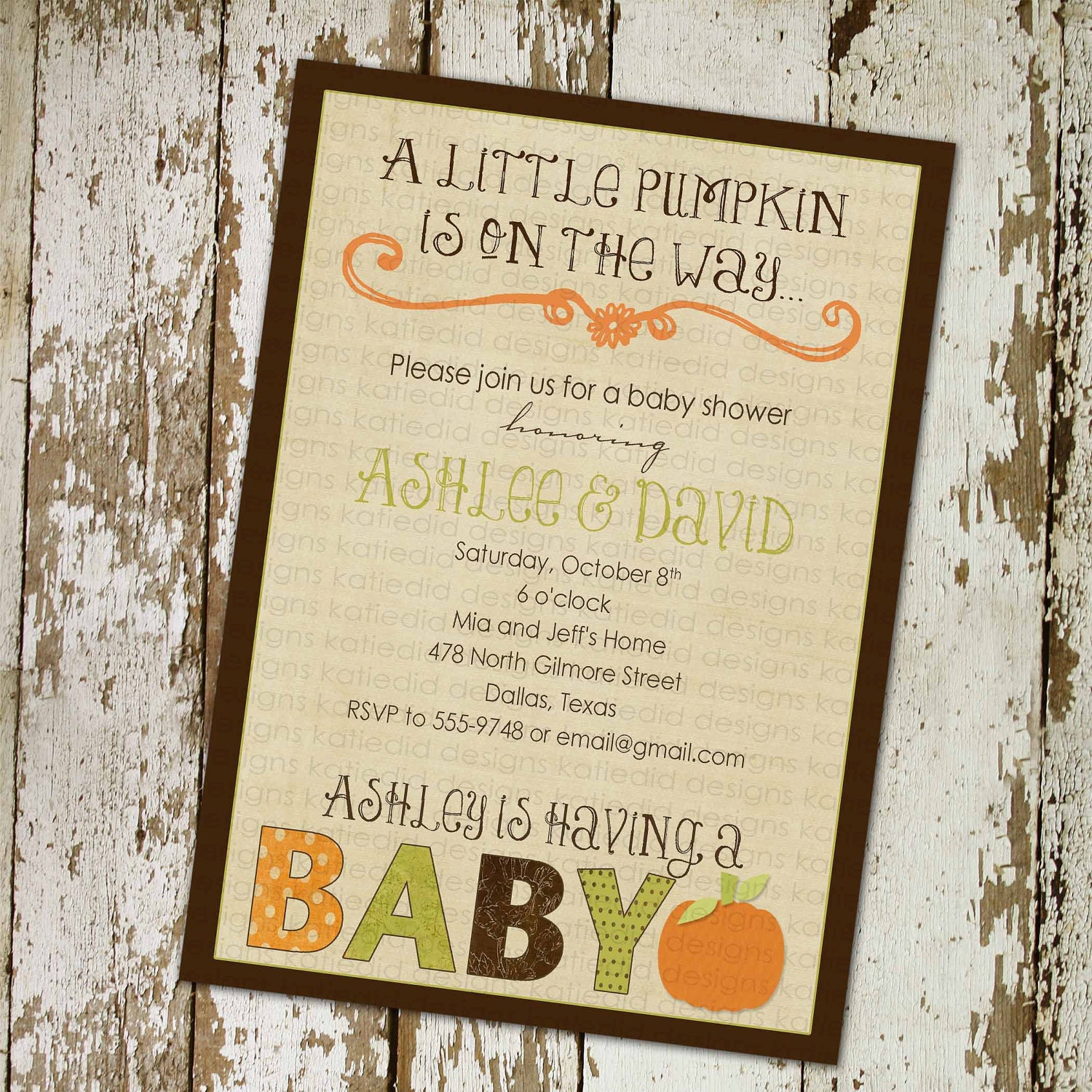 baby shower invitations gender neutral, autumn pumpkin baby, digital, printable file (item 1416)