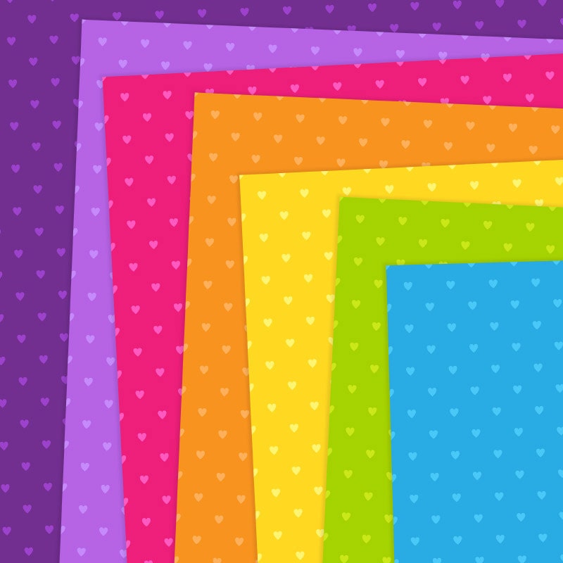 Digital Paper Pack - Colorful Heart Papers Bright - Personal and Commercial - Instant Delivery