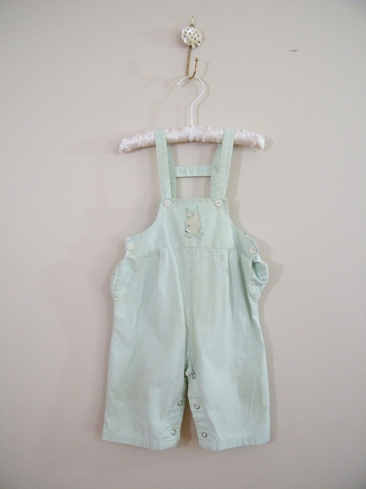 Vintage 1960s Baby Overalls / Light Green / 9 Months