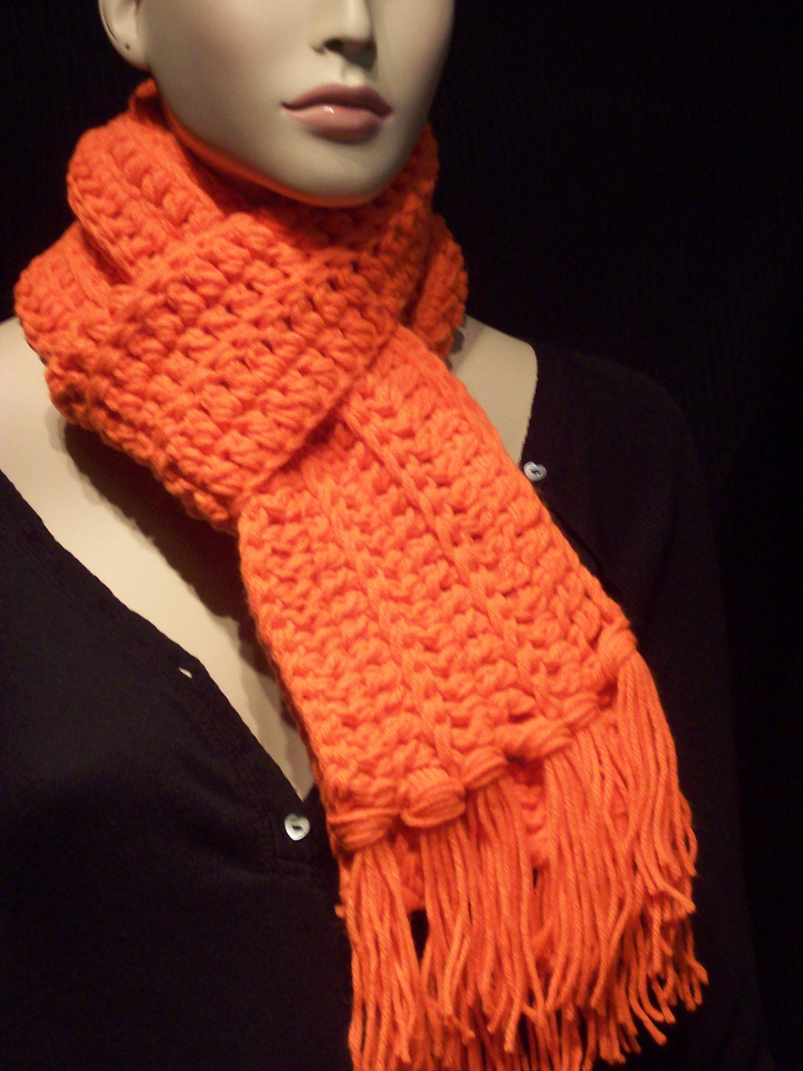 Orange Neon  Chunky Scarf  and Highly Visible  and Bright  Hunting Unisex..made with double yarns