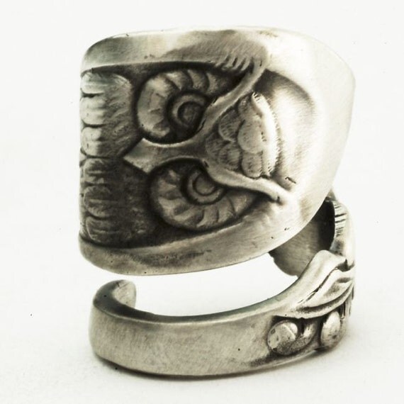 Owl Ring Spoon Ring with Owl Sterling Silver, Made in YOUR Size (2410)