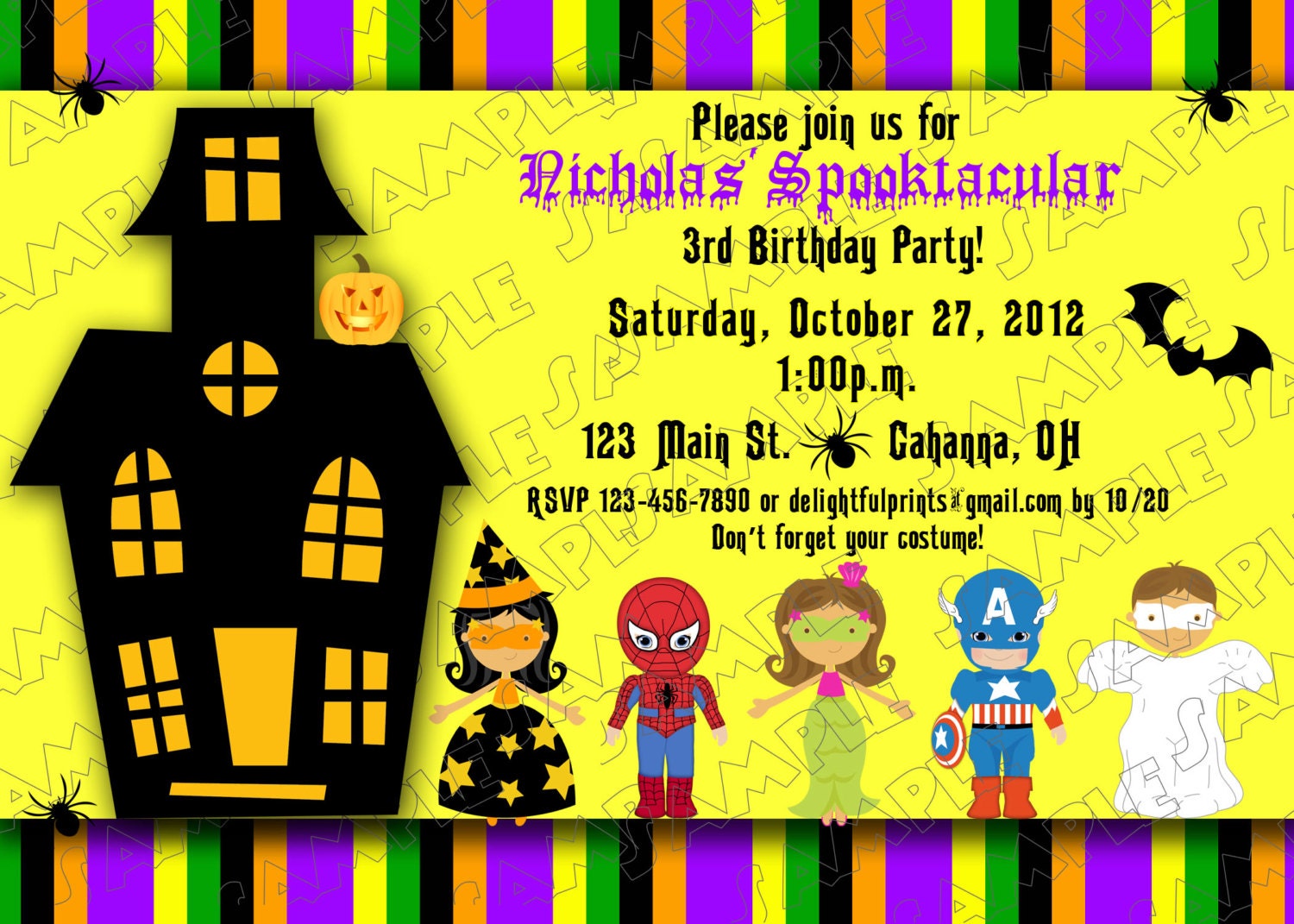 Halloween birthday party kids costume invitation...DIY you print custom photo card by delightfulprints