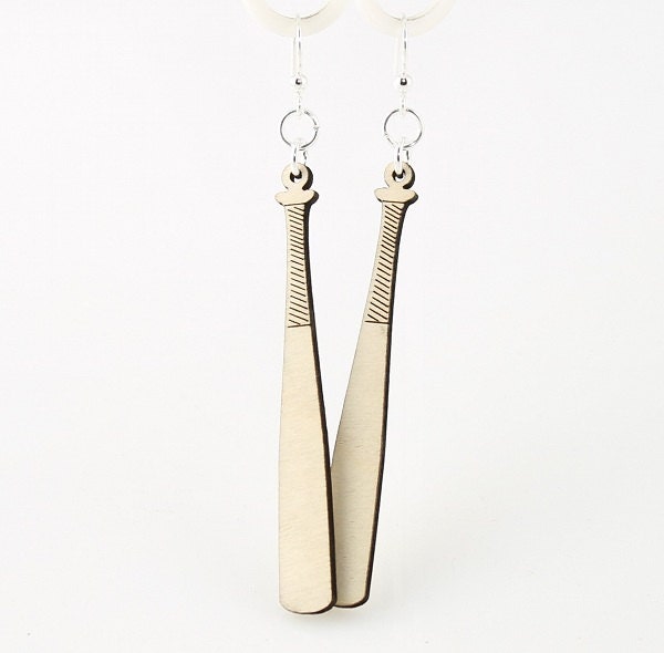 Baseball Bat Earrings - Laser Cut Wood Earrings