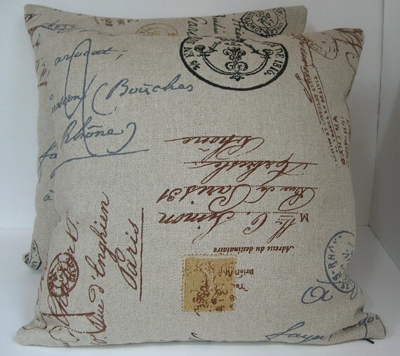 Two 2 Decorative French Postal Pillow Covers Beige by HochePoche