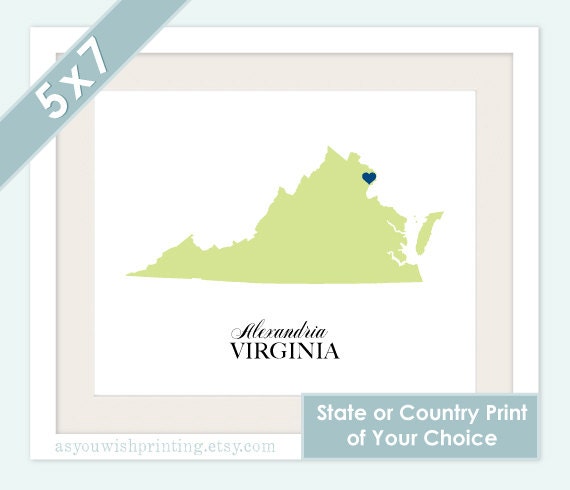State or Country Love Map Silhouette 5x7 Print - Customized