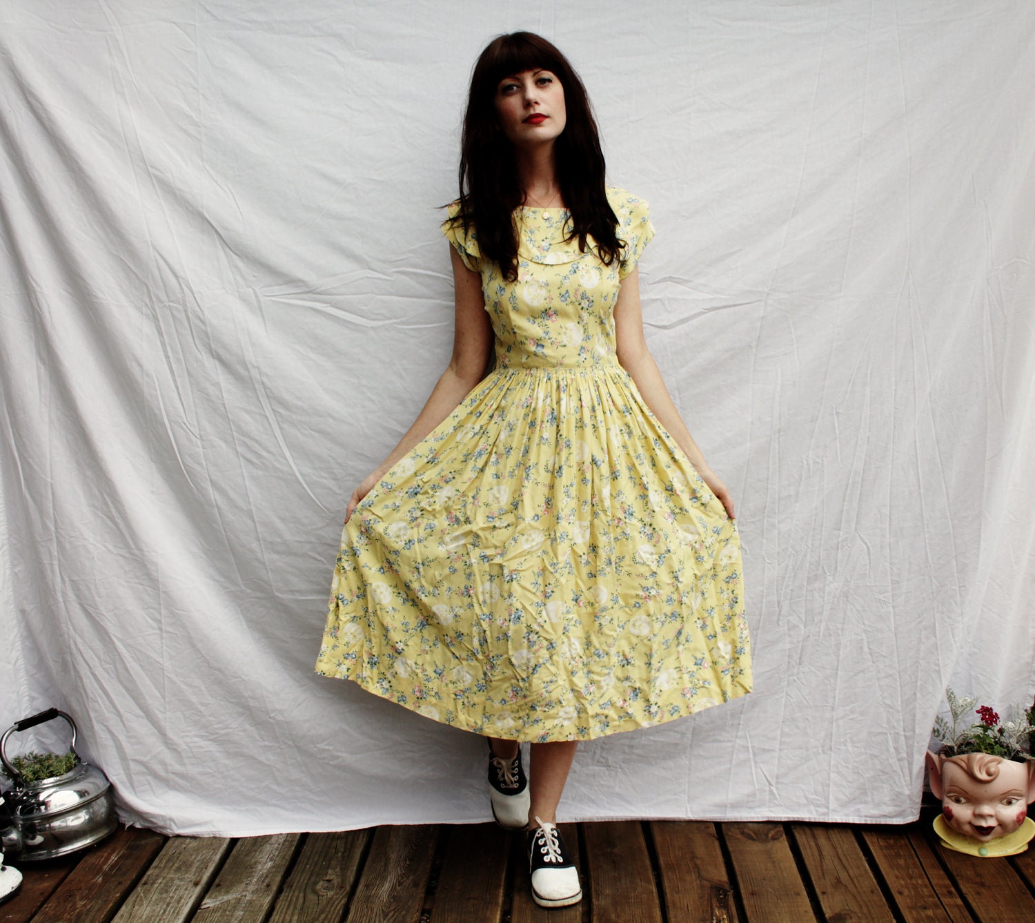 1940's Yellow Floral Spring Dress