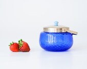 Vintage Sugar Bowl - Made in USSR - Glass Sugar Basin - Blue - Kitchen and Home Decor - Collectible