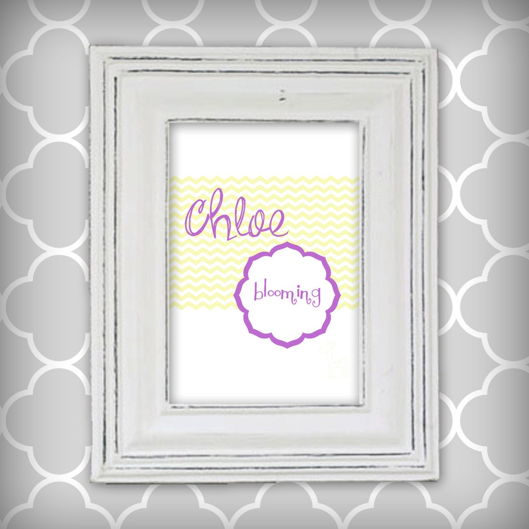 Personalized Initial and Name Meaning Girl's Art Print - 8x10 - Orchid and Yellow