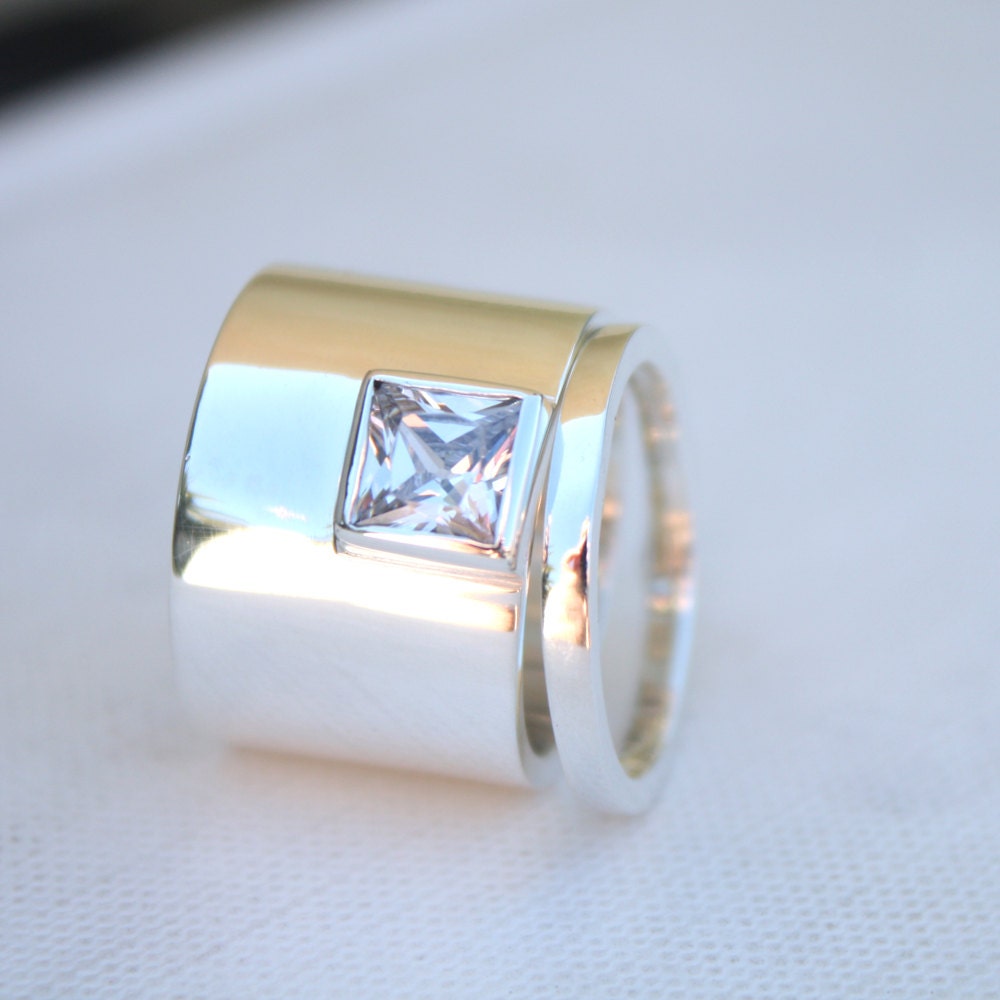 unique womens wedding rings edgy statement sterling ring square stone ring bespoke wedding set bold engagement ring