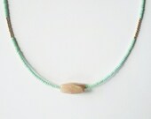 Caramel peach agate and mint beads on vintage gold chain
