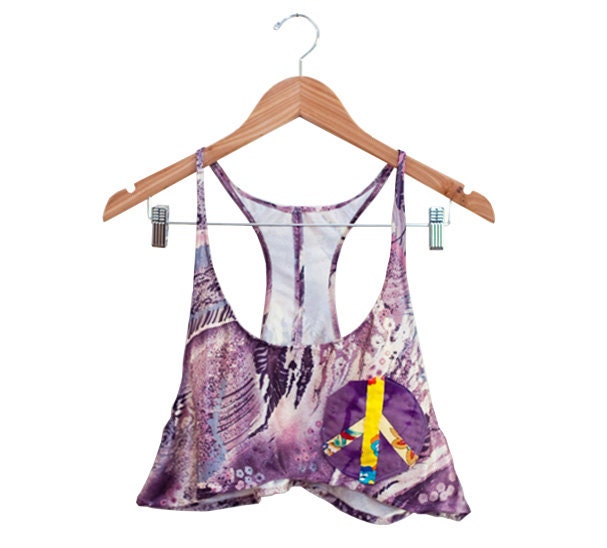 70s Wildflowers Peace sign Crop Top M