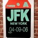 Luggage Tag JFK Print Seafoam and Red