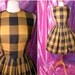 Vintage Dress - Gay Gibson 1960s Madmen Full Skirt Cotton Day Dress - Back Bow - Mustard & Black Plaid - For Size Medium Pretty Peggys