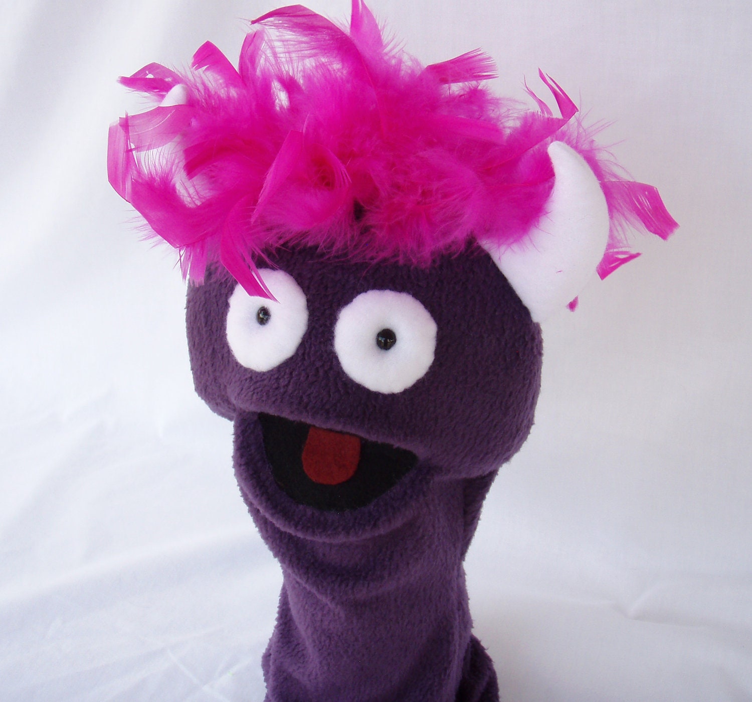 Purple Fuzzy Large Monster Hand Puppet with Moving Mouth Plush Toy
