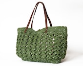 Green summer Handbag - Shoulder bag with Genuine Leather Straps - Sudrishta