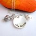 Personalized Hand Stamped Jewelry, Sterling Silver, Hand Stamped Mommy Necklace - Knitting Charm Jewelry & Swarovski Pearl ( custom color)
