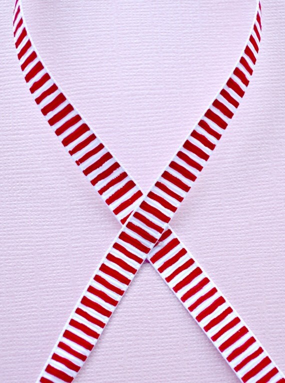 Red and white wonky stripes on 3/8" grosgrain ribbon- CHristmas/Valentines Il_570xn