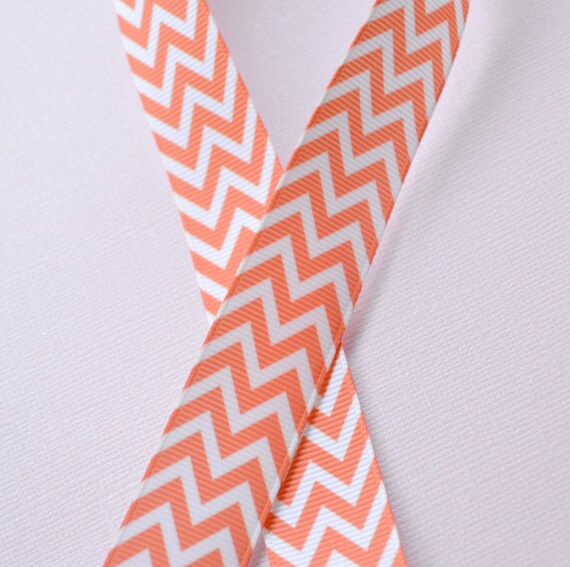 Orange and white chevron striped 7/8" grosgrain ribbon- wedding Il_570xn