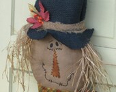 Primitive Scarecrow Head Door Greeter - Halloween - Wall Hanging - Fabric - Fall