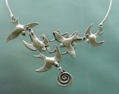 Flock of Swallows Necklace - handmade - sterling silver statement necklace