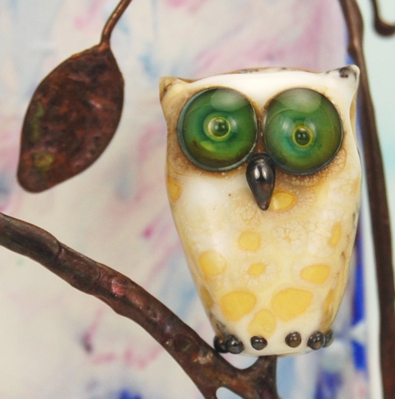 Owl Bead Handmade Lampwork Glass Bead Owl Pendant 8773