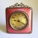 Vintage Guilloche Enamel & Brass Travel Clock With Easel Stand