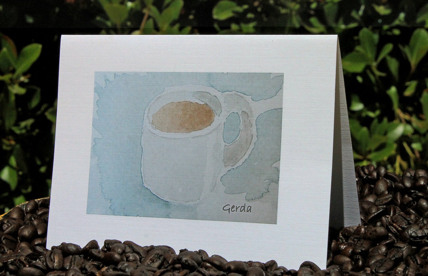 Coffee Break blank card watercolor  coffee tea mug