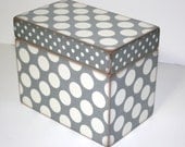 Recipe Box - Gray and White Polka Dot Handmade 4x6 Wooden Recipe Box or Wedding Guest Book Box