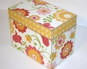 Recipe box - Yellow Coral and Orange Floral Handmade 4x6 Wooden Recipe Box or Wedding Guest Book Box
