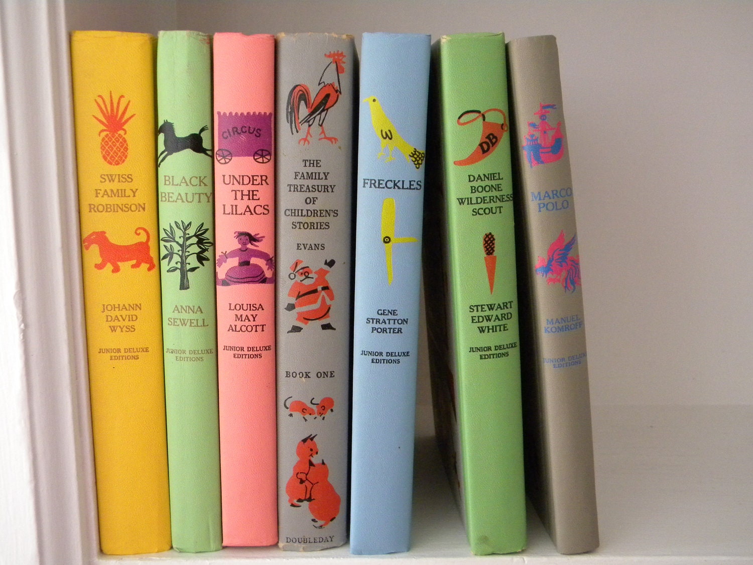 Vintage collection of 7 Junior Deluxe childrens books. Black Beauty. Under the Lilacs. Marco Polo....