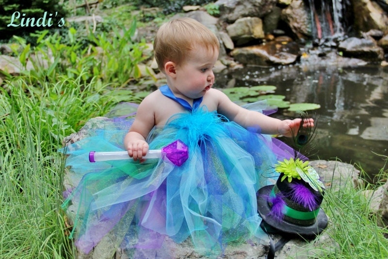 Baby Infant 0-24 Months Peacock Tutu Dress Costume with Mini Top Hat for Birthdays, Parties, Portraits, Halloween