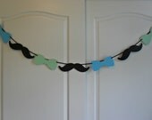 Mustache Bow Tie Banner Garland Black Blue Green Birthday Party Little Man Bachelor party 40th birthday baby shower Custom colors available Il_170x135