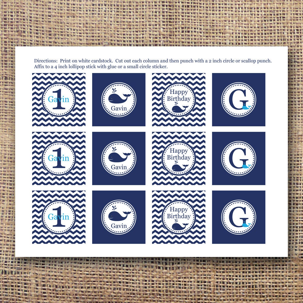 Printable Whale Birthday Cupcake Toppers Il_170x135