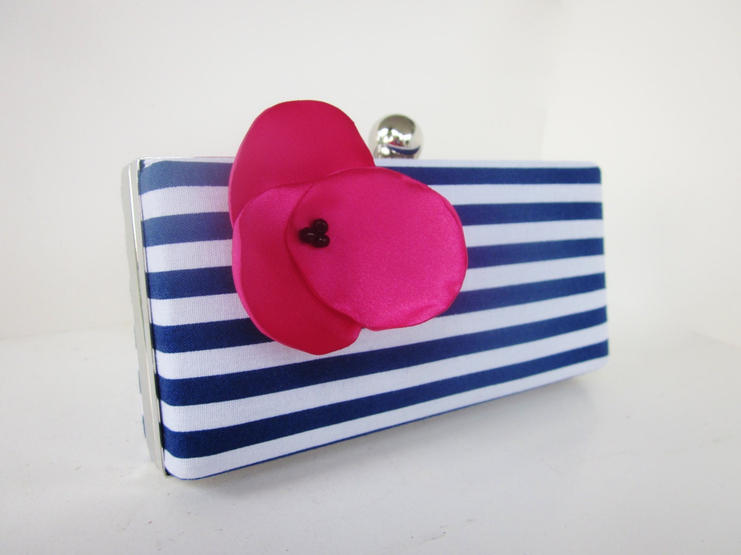 striped clutch purse, navy bridesmaid clutch, floral clutch, striped minaudiere