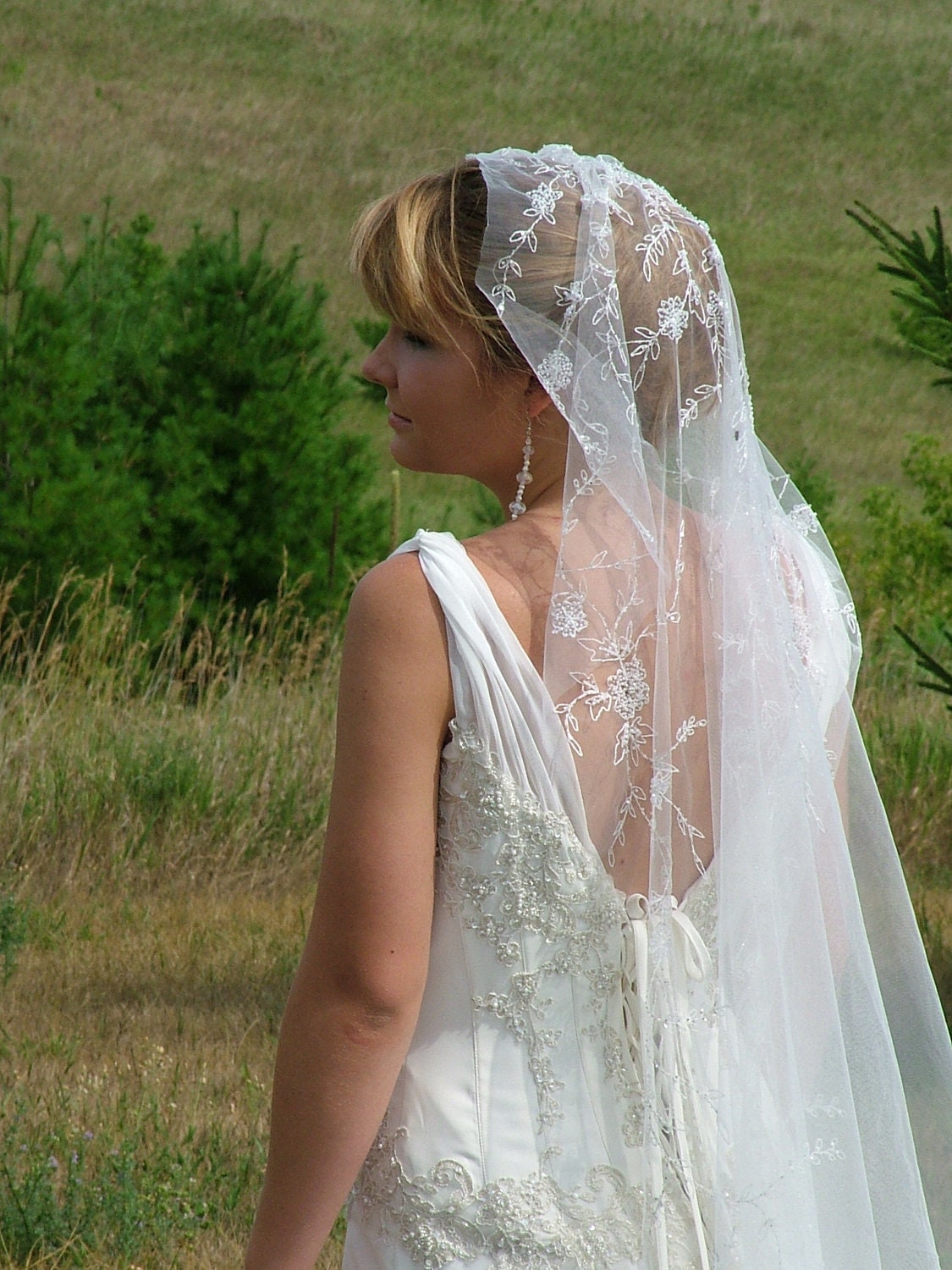 Kate Moss style wedding veil vintage style embroidered beaded wedding veil 144 long