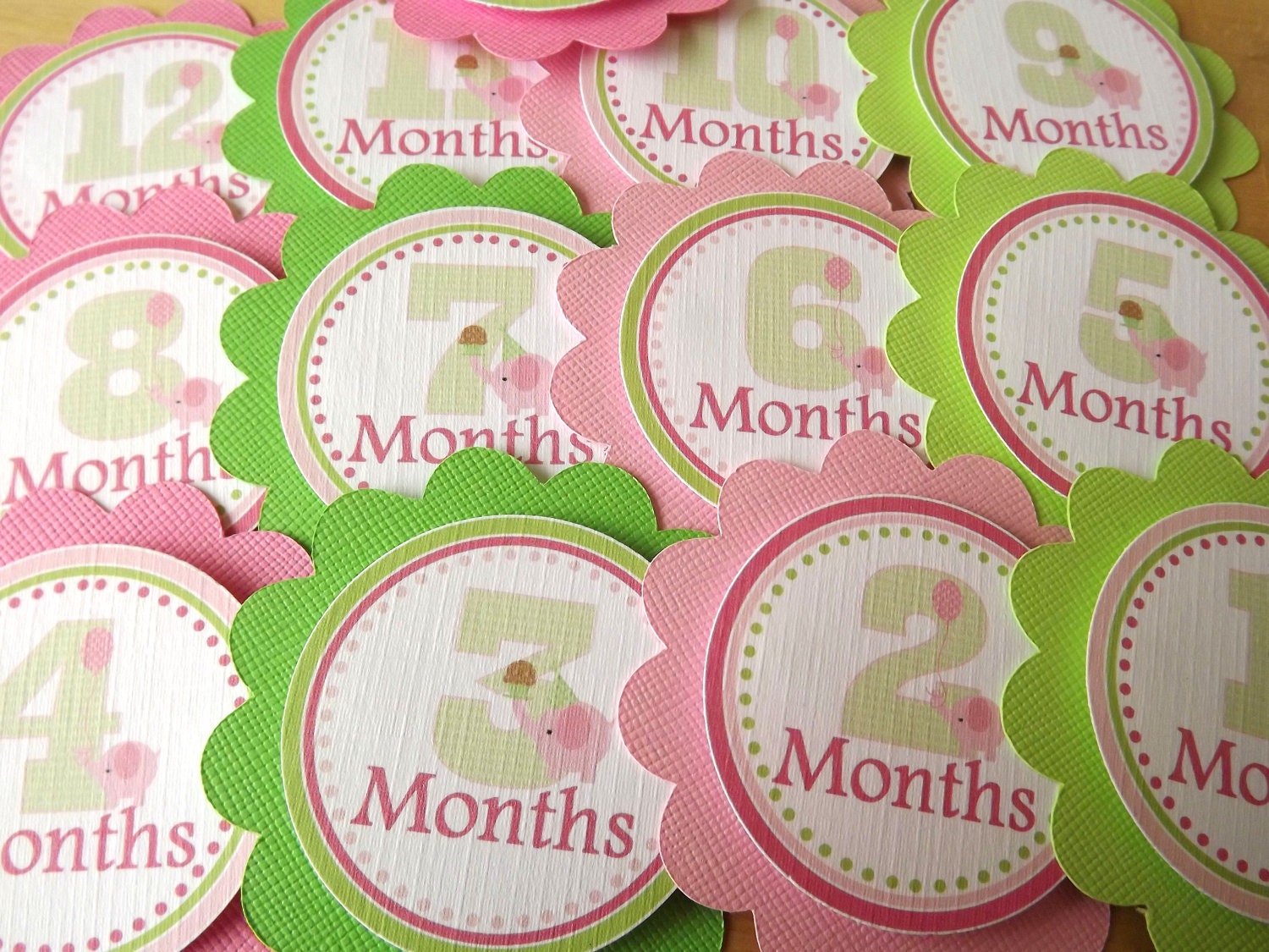 Greens & Pinks Elephant Collection: Monthly Tags Use for photo banners, Scrapbooking Il_570xn
