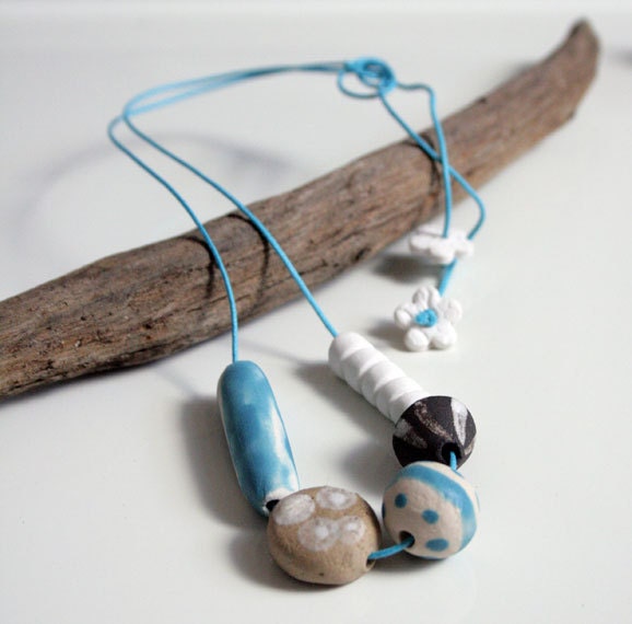 ceramic summer jewellery-mixed beads turquoise porcelain black and white spotty and striped