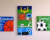 Sports paintings, customized set of 3- great for boys' rooms, play room, nursery decor