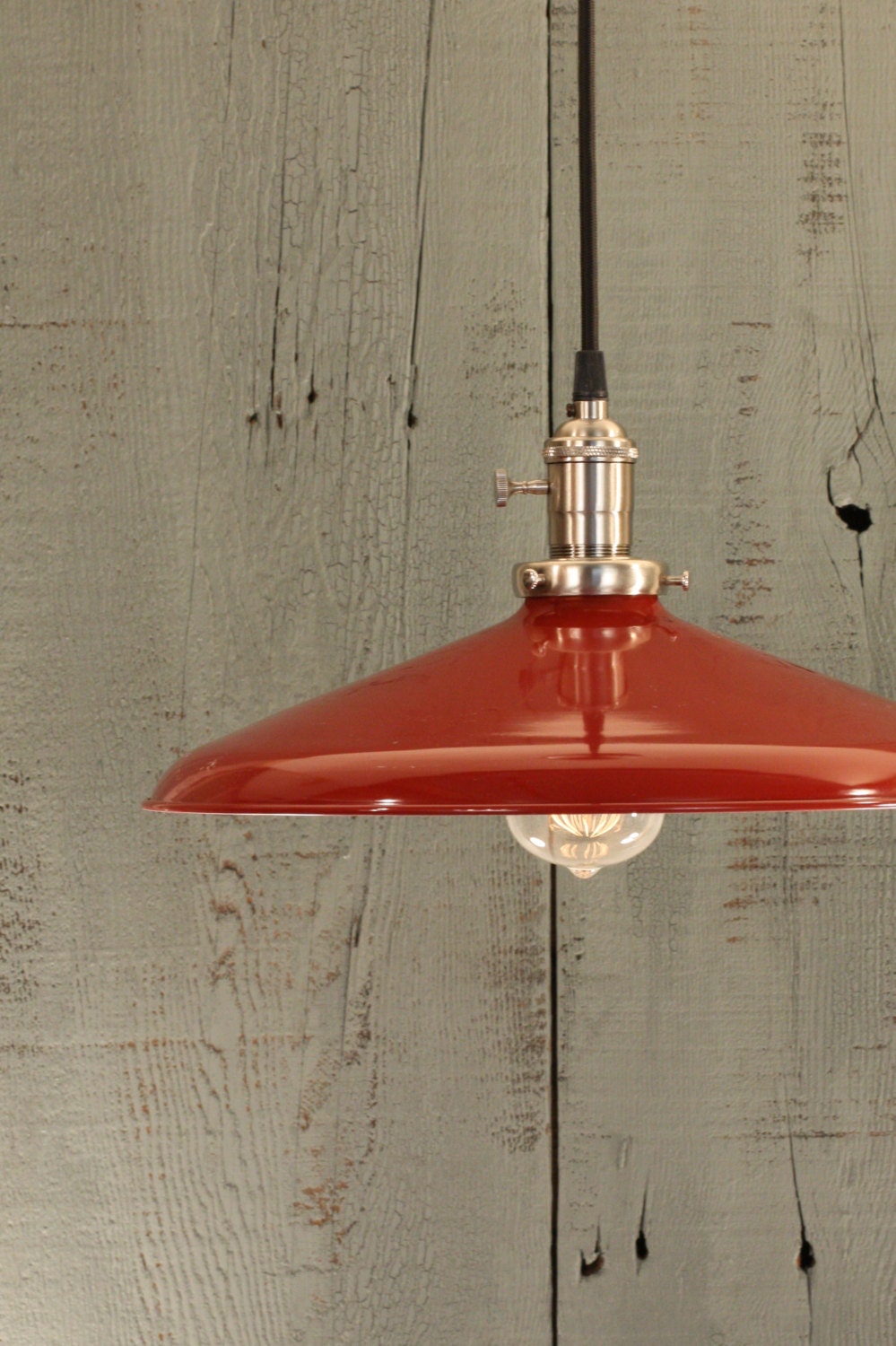 Industrial Lighting With LARGE 14" Red Enamel Shade - lucentlampworks