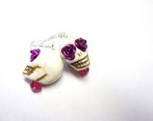Skull Earrings Day of The Dead Jewelry White Rose Sugar Skull
