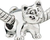 Standing KITTY CAT EUROPEAN Charm Silver Plate Authentic Pugster Bracelet Kitten Animal gift jewelry Pet