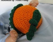 Baby  Crochet Hat Fall Halloween Handmade  Pumpkin Hat Children Clothing Photo Prop Beanie Infant Hat Orange and Green Topper