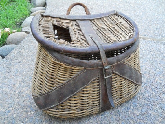SALE Antique Fly Fishing Creel Basket by OpheliasVintageAttic