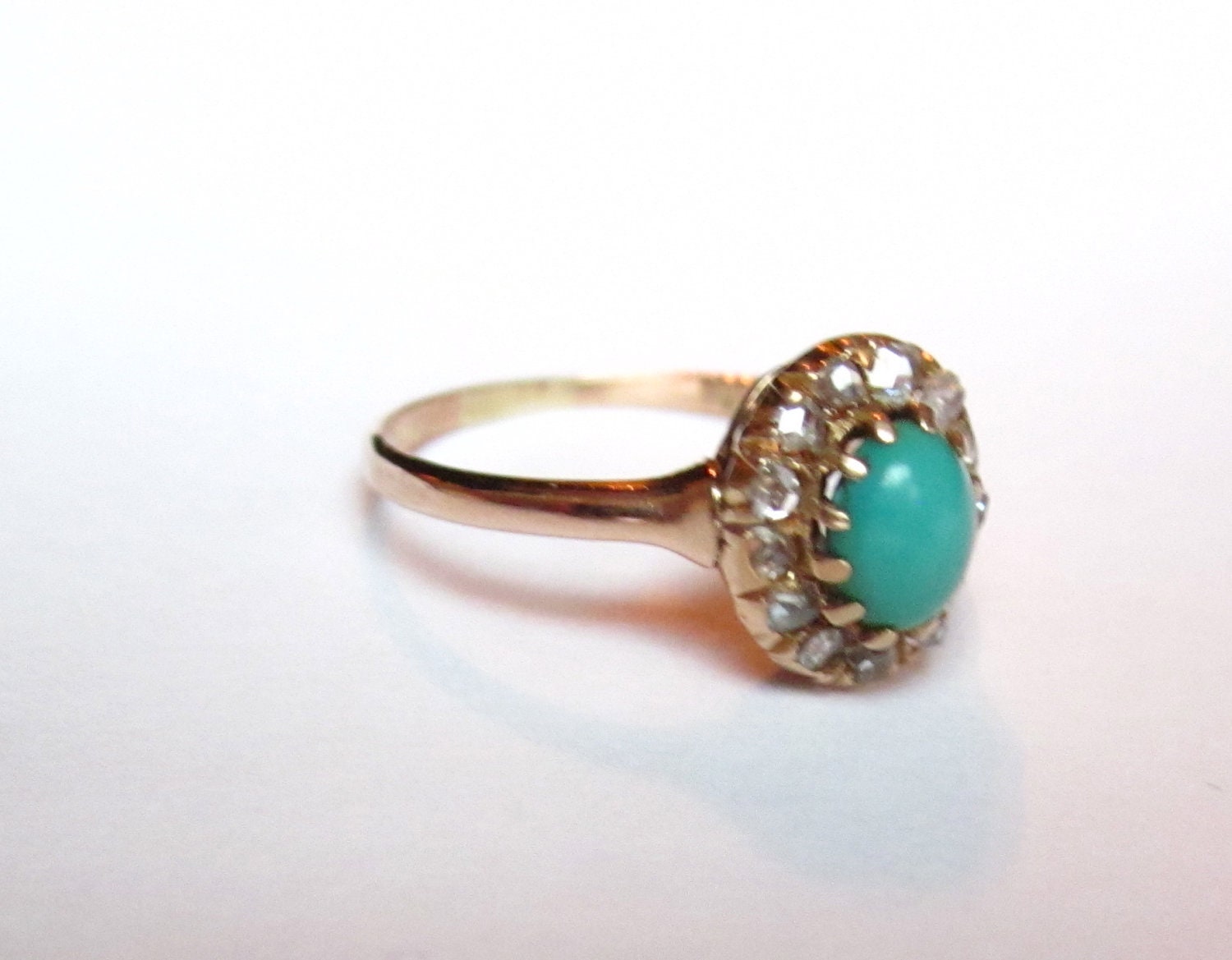 Antique Victorian Turquoise and Diamond Engagement 14K Ring