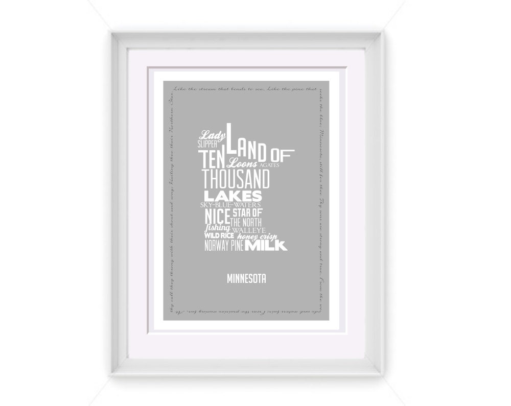 Minnesota Printable Typography Design 5x7 or 8x10 Wall Art 5 color choices