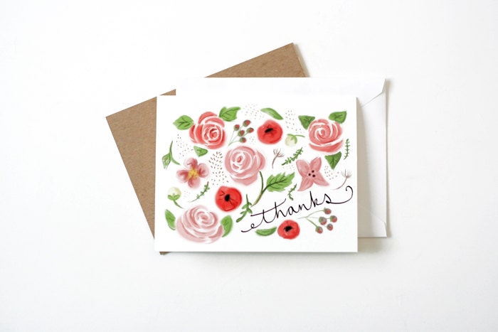 Botanical Thank You Card - Floral Flowers Thanks Illustrated Note Card