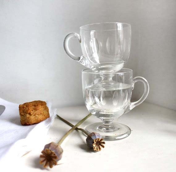 Pair of Small Irish Coffee Glasses. Footed Glass with Handle. Housewarming / Hostess Gift.