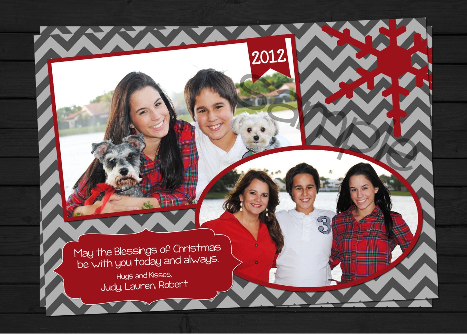 Chevron Red and Grey Christmas Card digital file YOU-PRINT Il_570xn